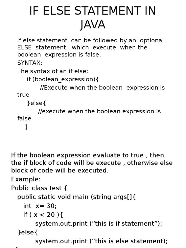 If Else Statement in Java | PDF