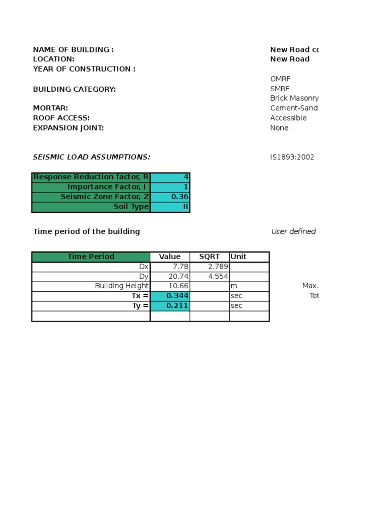 RCC Frame Load Calculation for Building | PDF | Wall | Structural Load