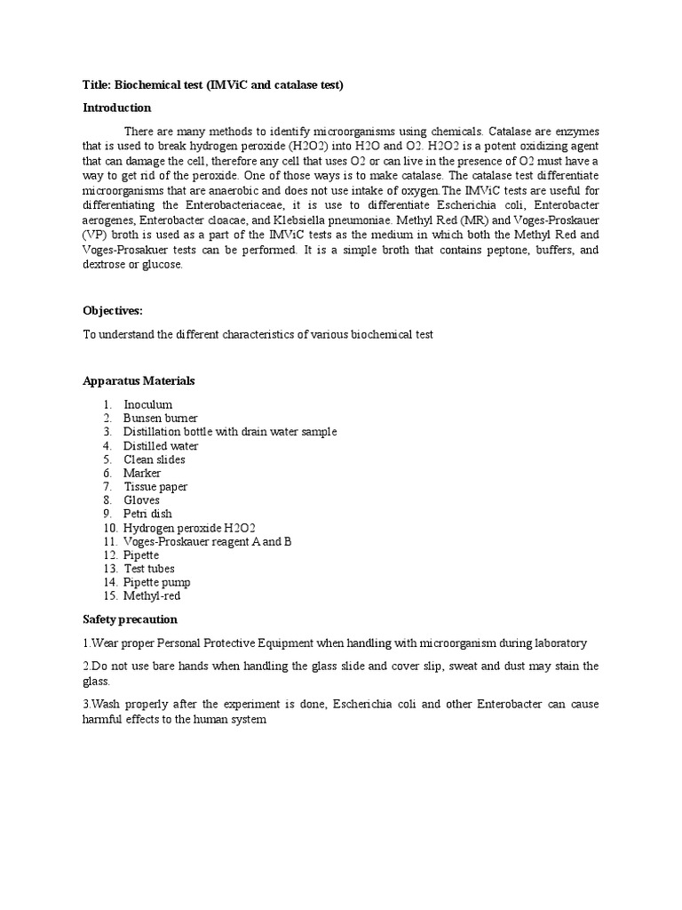 Microbiology lab report | Catalase | Bacteria