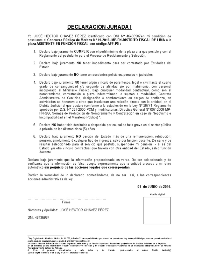 Declaración Jurada 2 | PDF | Parentesco | Justicia