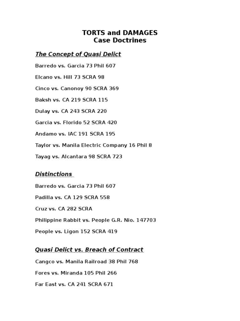 Torts And Damages Case Doctrines Pdf