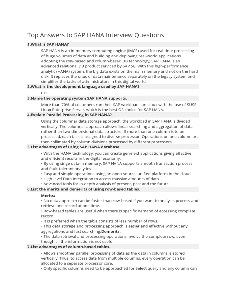 Sap hana interview questions pdf replication computing database