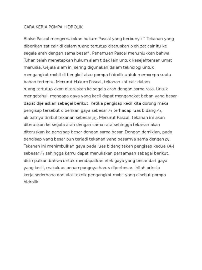 Cara Kerja Pompa Hidrolik Menurut Hukum Pascal Pdf