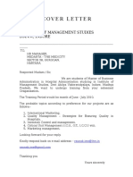 Cover Letter: Institute of Management Studies D.A.V.V., Indore
