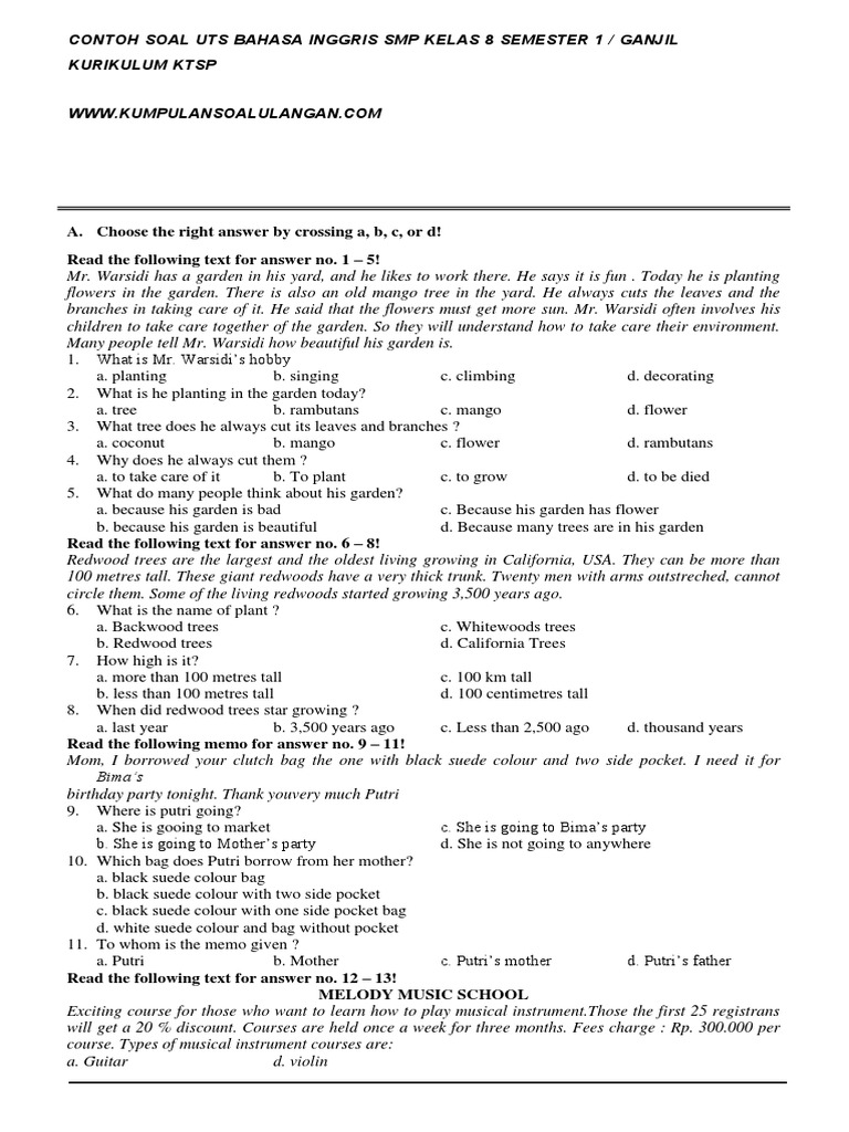 Soal Bhs Inggris Kls 7 Semester 2 Kurtilas