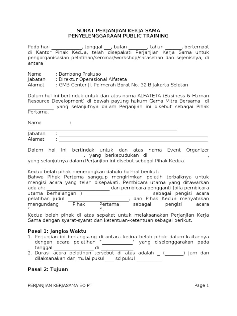 Surat Perjanjian Kerja Sama Public Training