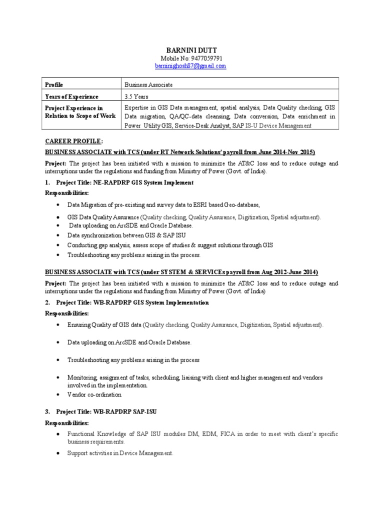 Barnini Dutt Resume Docx Geographic Information System Data