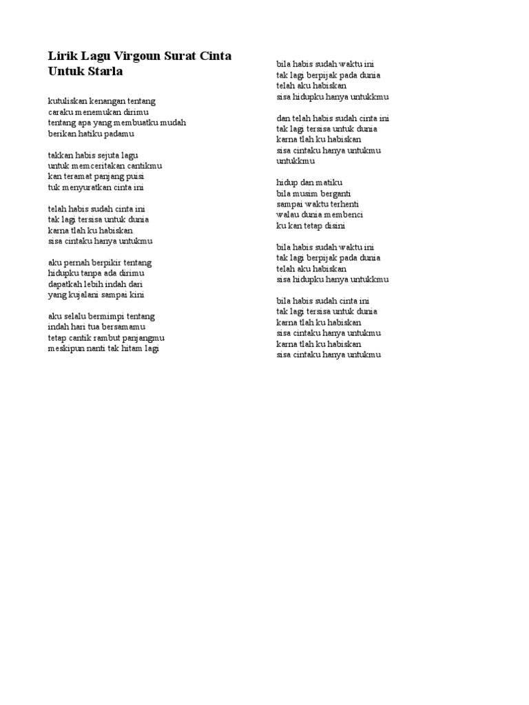 Lirik Lagu Virgoun Surat Cinta Untuk Starla Pdf