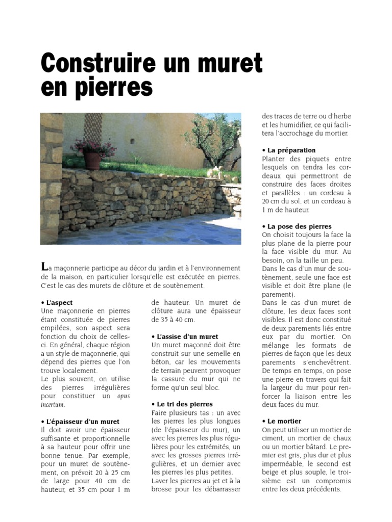 Construire un muret en pierre efficacement PDF Mortier (matériau) Mur — free download
