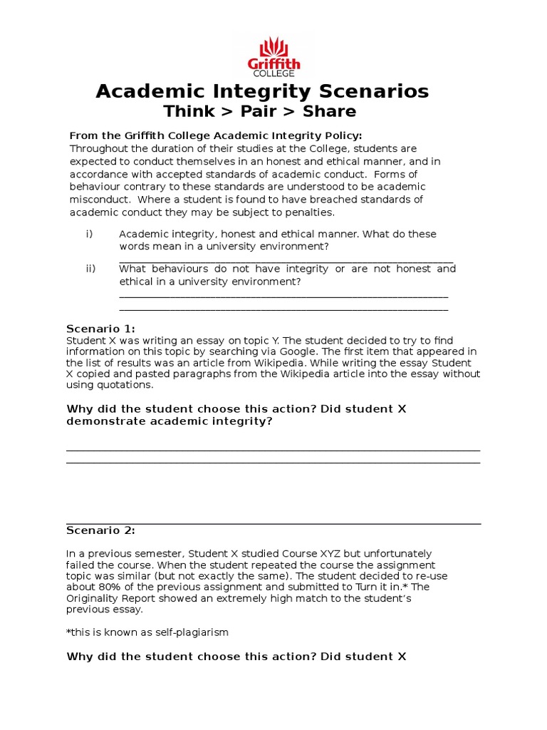 Academic Integrity Scenarios at Griffith | PDF | Academic Integrity ...