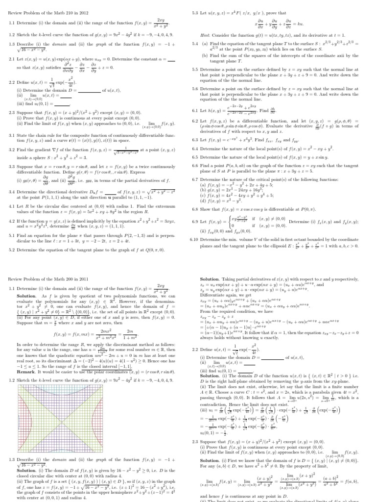 2012 Matb210 Review 01 Trigonometric Functions Plane