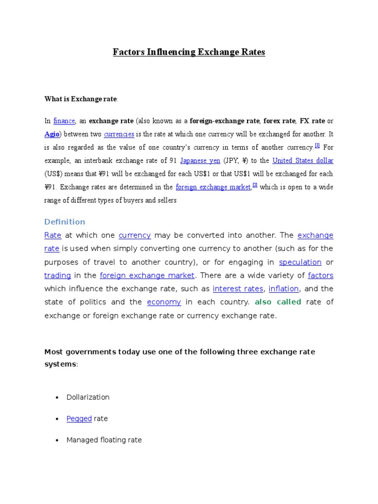 Factors Influencing Exchange Rates | PDF | Exchange Rate | Fixed ...