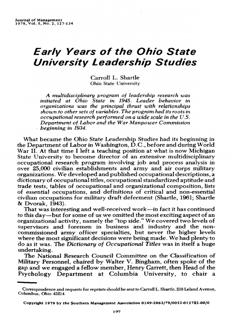 Early Years of The Ohio State University Studies | PDF | Leadership ...