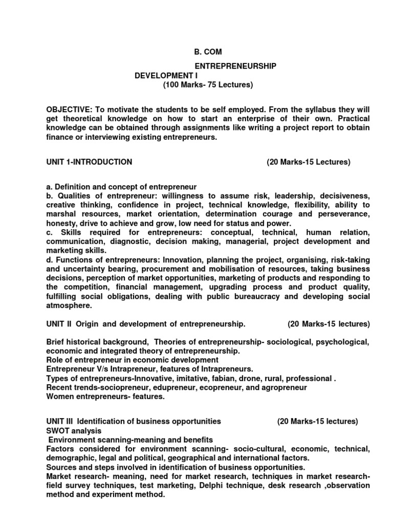 Goa University Entrepreneurship Development Sem V Syllabus