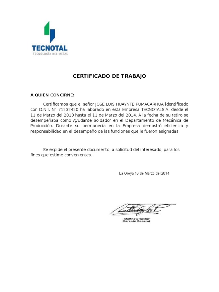 CERTIFICADO DE TRABAJO Business Prueba gratuita de 30 días Scribd