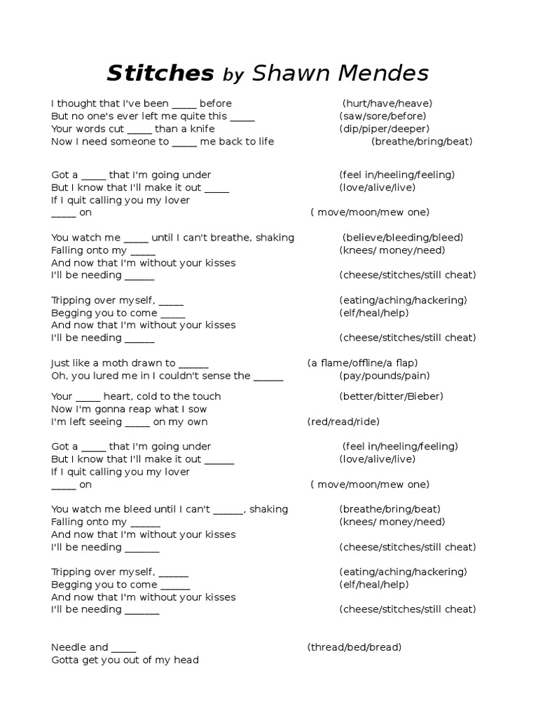 Shawn Mendes Stitches Song Lyrics | PDF