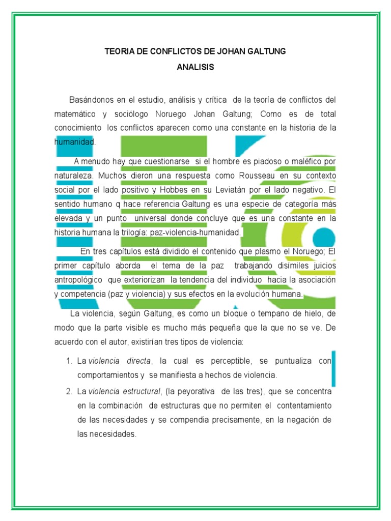 Teoria de Conflictos de Johan Galtung Conflicto (proceso