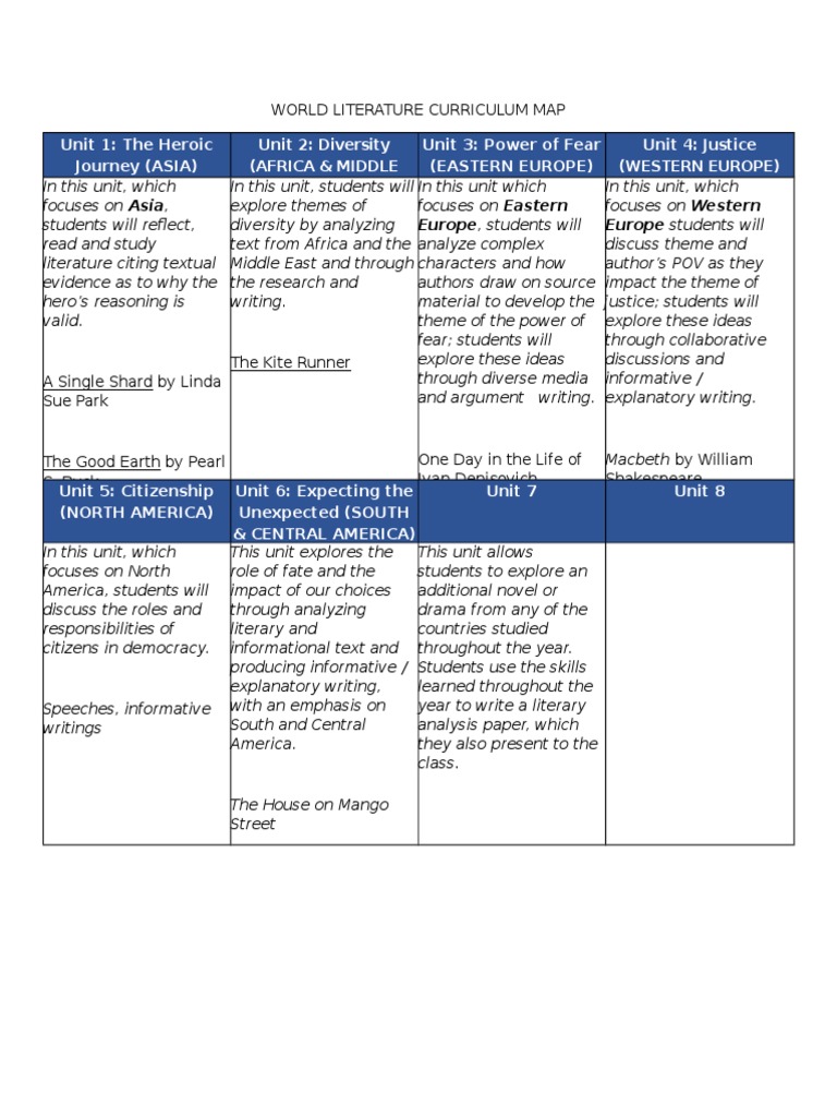 World Literature Curriculum Overview | PDF | History | General Fiction