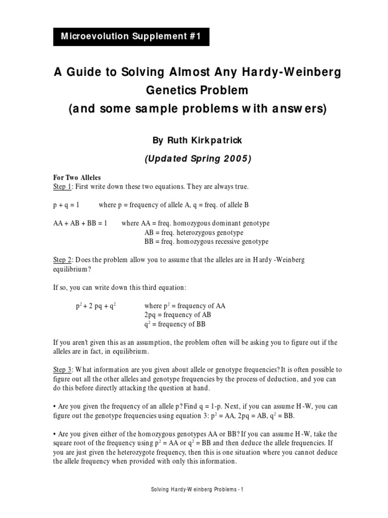 Lab2 Supplemental Hardyweinbergguide Questions Dominance Genetics Allele