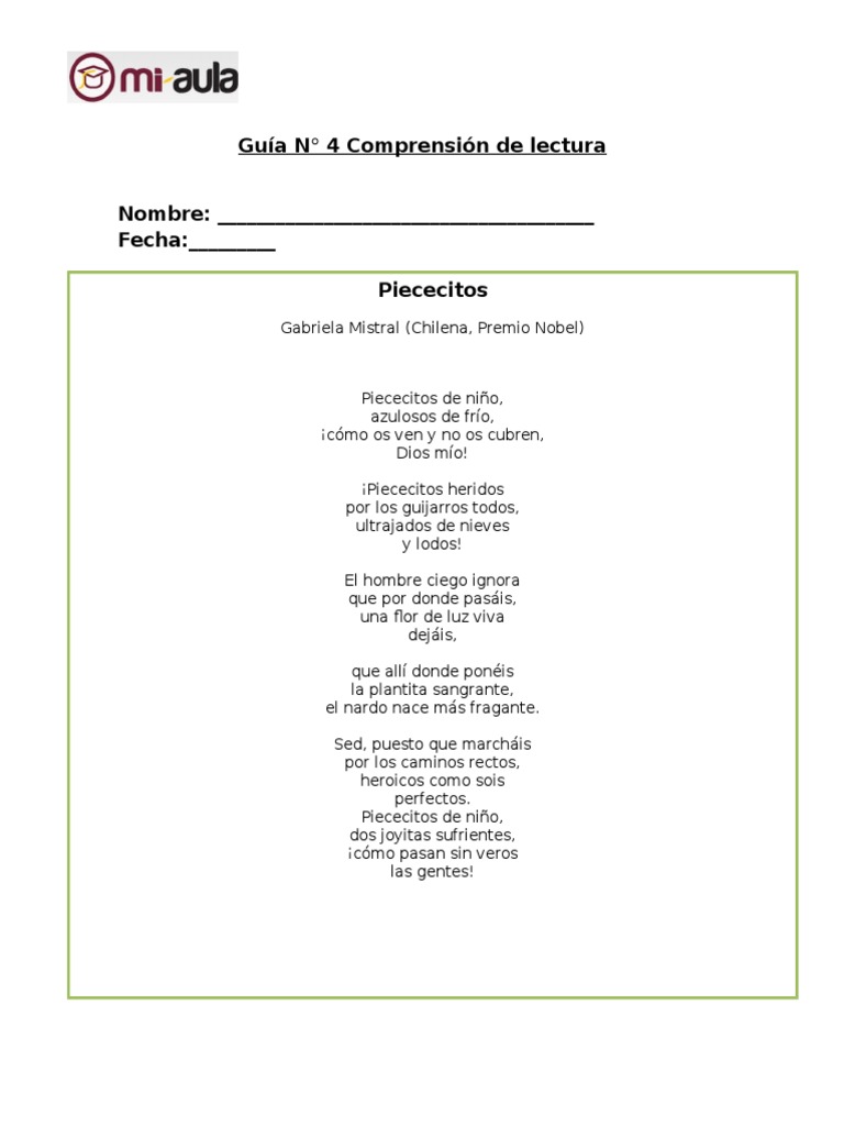 Apoyo 4 Comprension Lectora Piececitos Pdf