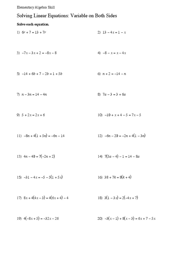 Equations variables on both sides pdf