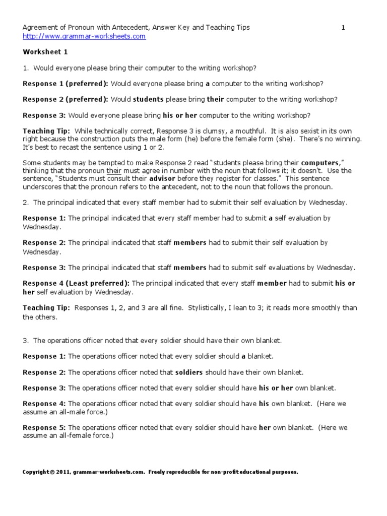 Lesson.agreement.pronoun.antecedent.answers.tips (1) | Pronoun