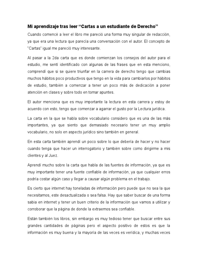 Ensayo Sobre Cartas A Un Estudiante de Derecho PDF Memoria Lectura (proceso)