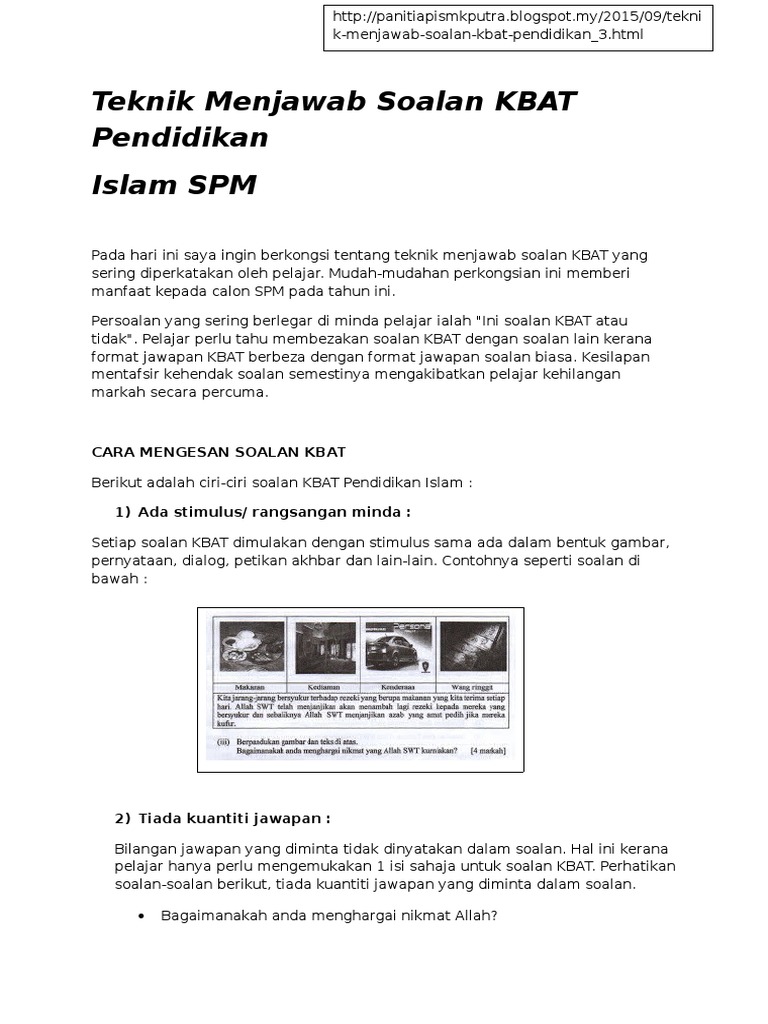 Teknik Menjawab Soalan Kbat Agama Pdf