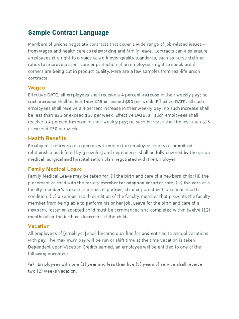 Sample Contract Language.docx | Sick Leave | Employment