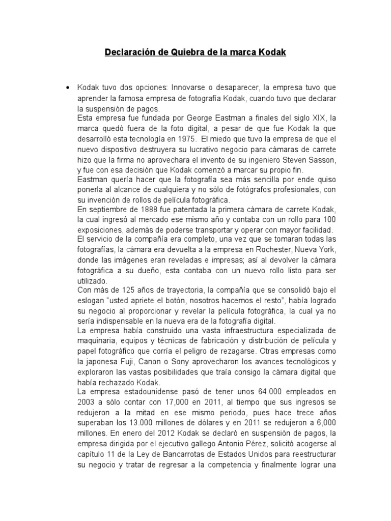 Declaraci n de quiebra de la marca kodak pdf fotograf a a rea science