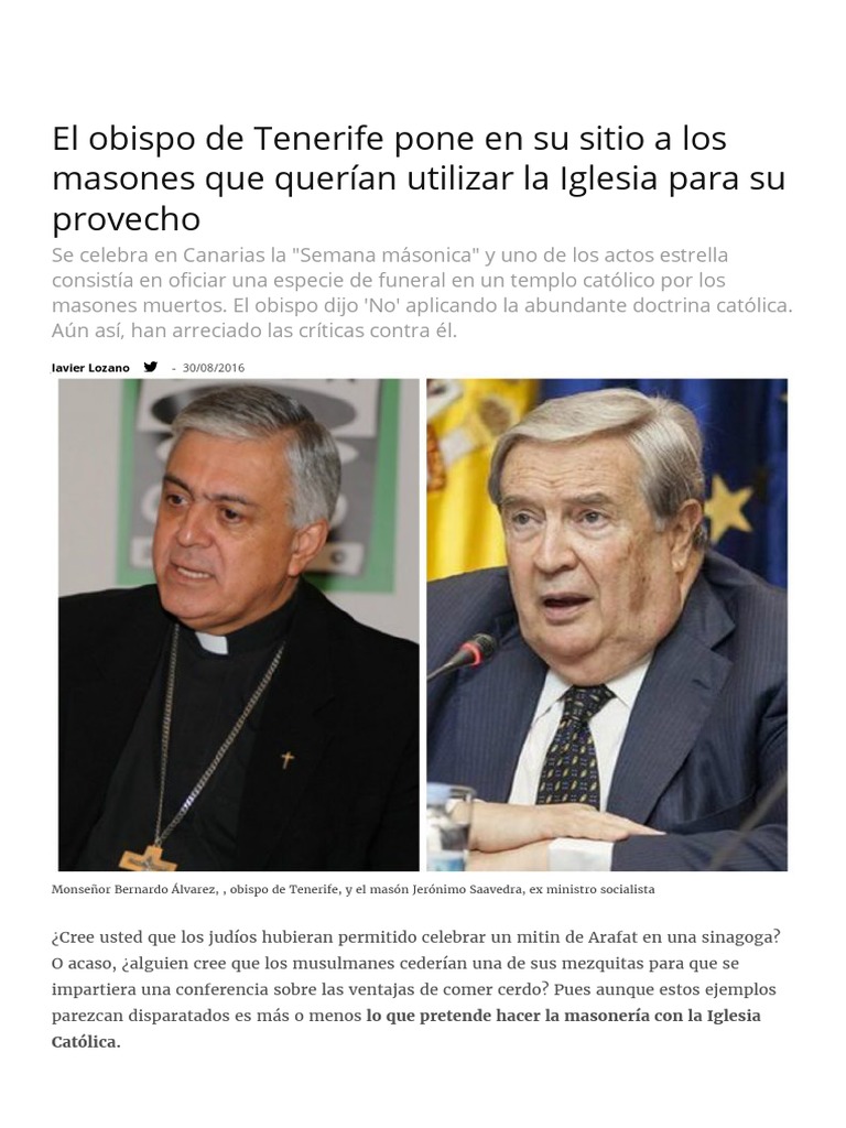 Obispo de Tenerife niega funeral masón | PDF | Masonería | Papa Benedicto  Xvi, image size:768x1024