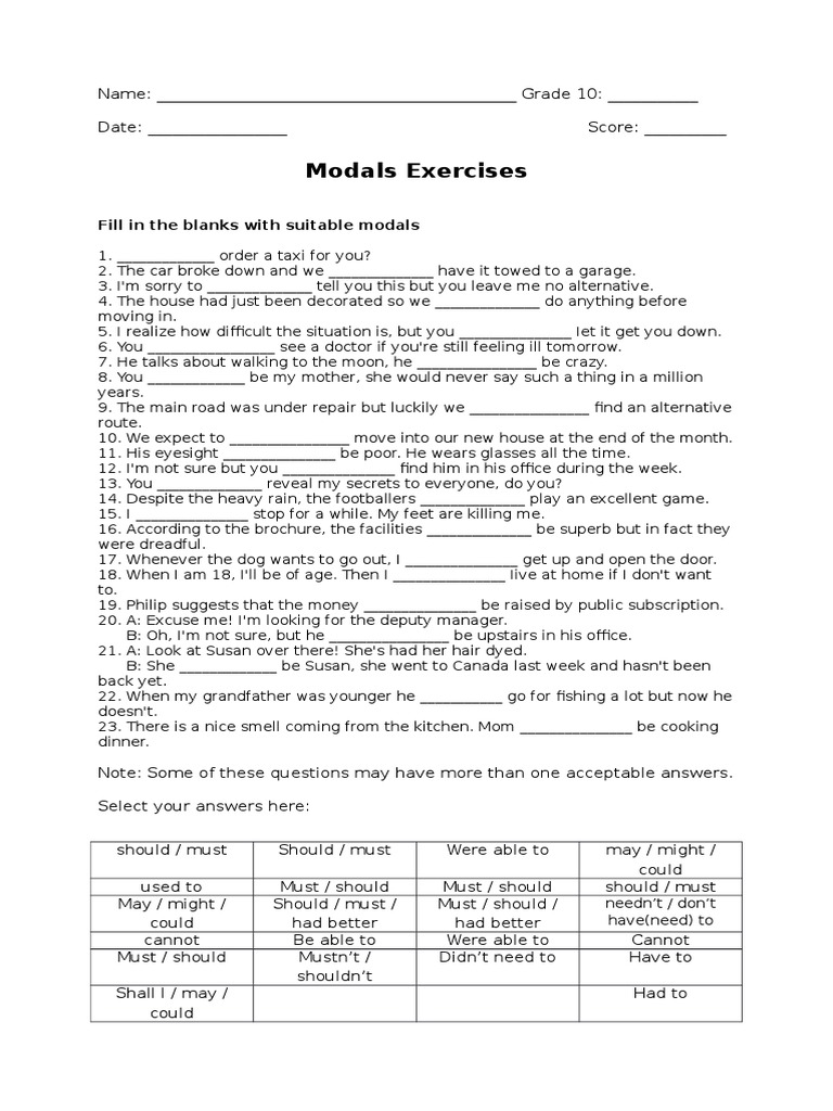Modals Exercises | PDF