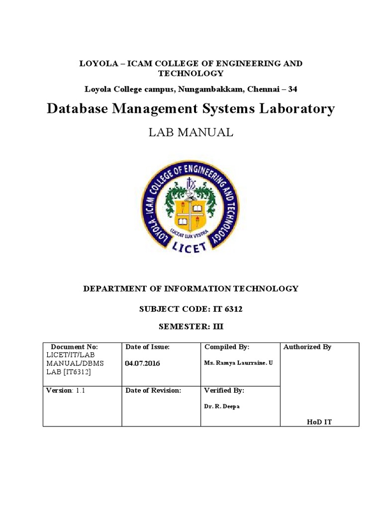 DBMS lab manual.pdf Pl/Sql Relational Database