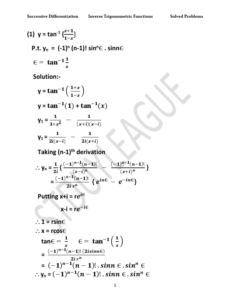 Calculus: Inverse Trig Problems | PDF