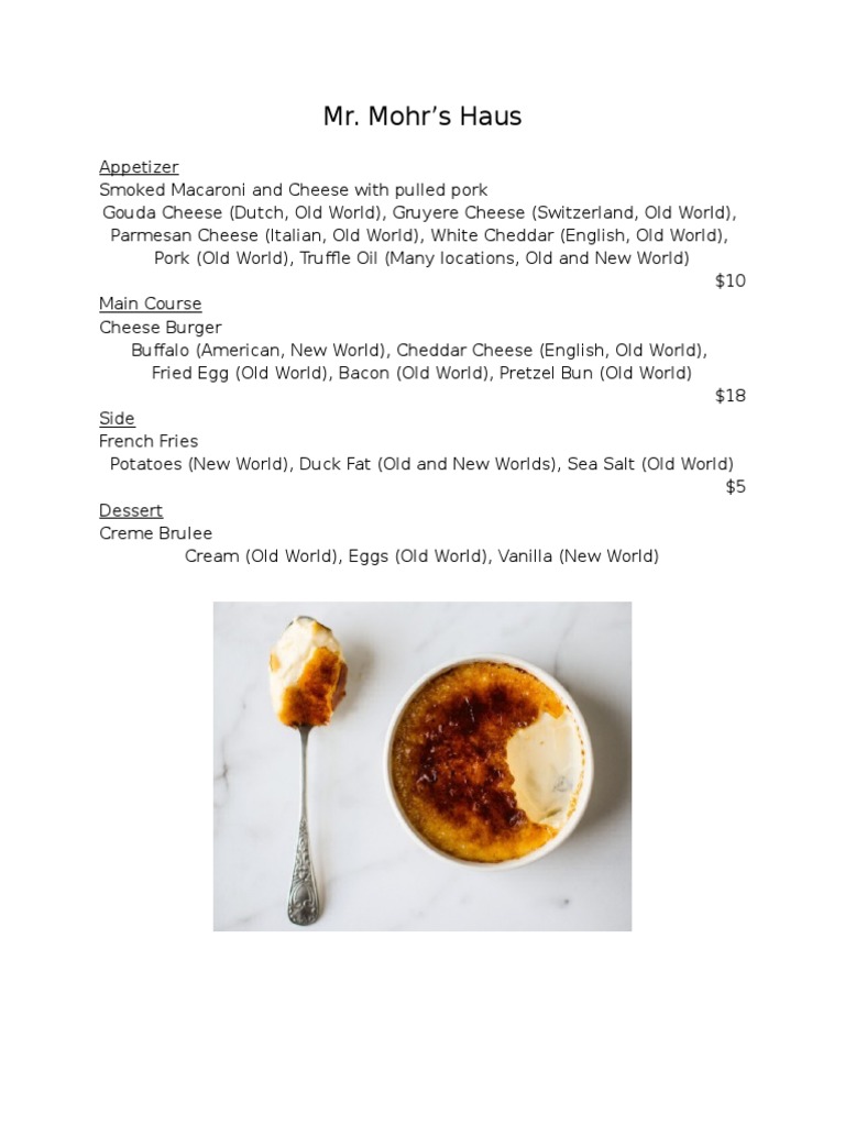 Mr. Mohr's Haus Menu Highlights | PDF | Wellness