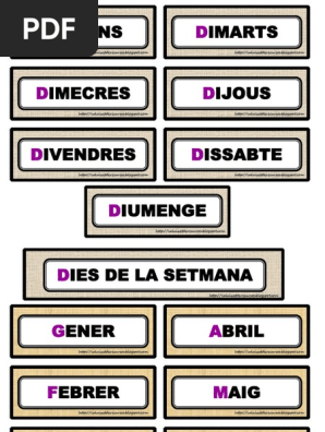 Retols Dies De La Setmana I Mesos De L Any Pal Pdf