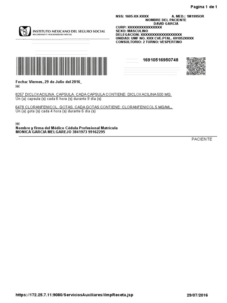 Receta Imss Editable Con Codigo Qr MIDE