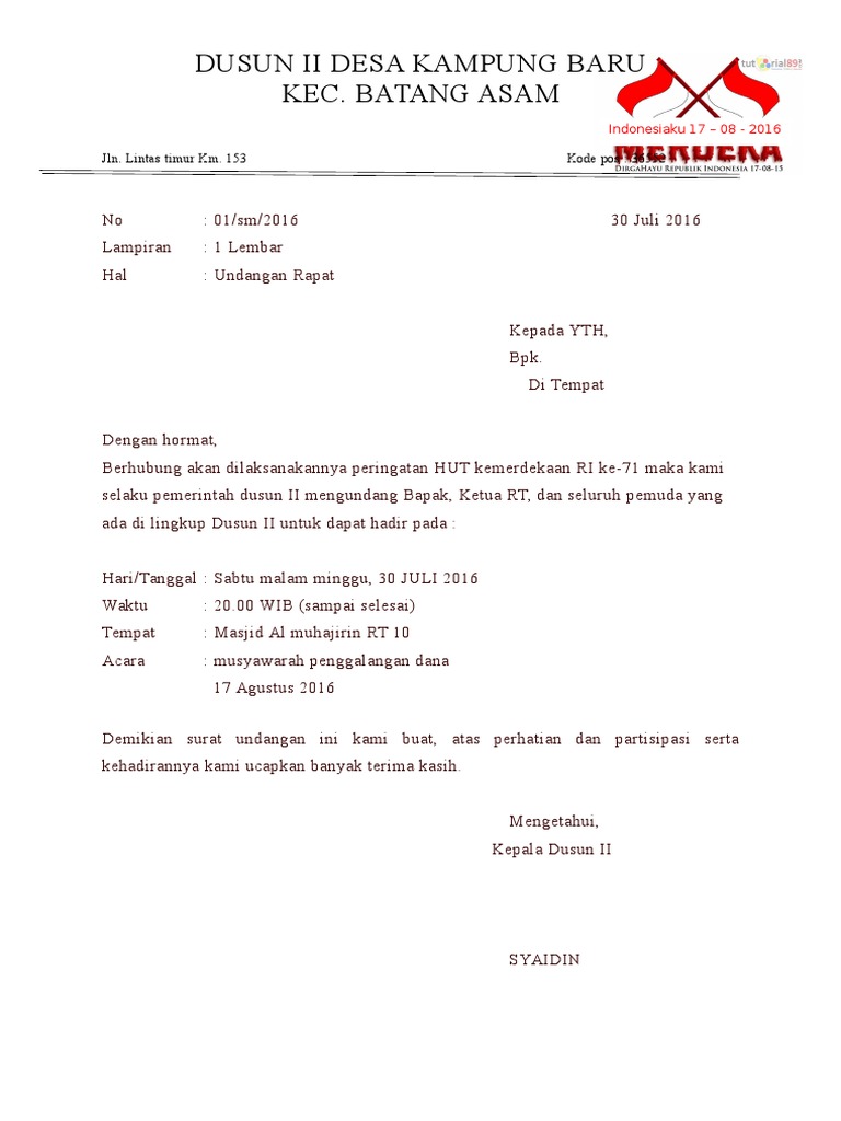 Surat Undangan Rapat Acara 17 Agustus