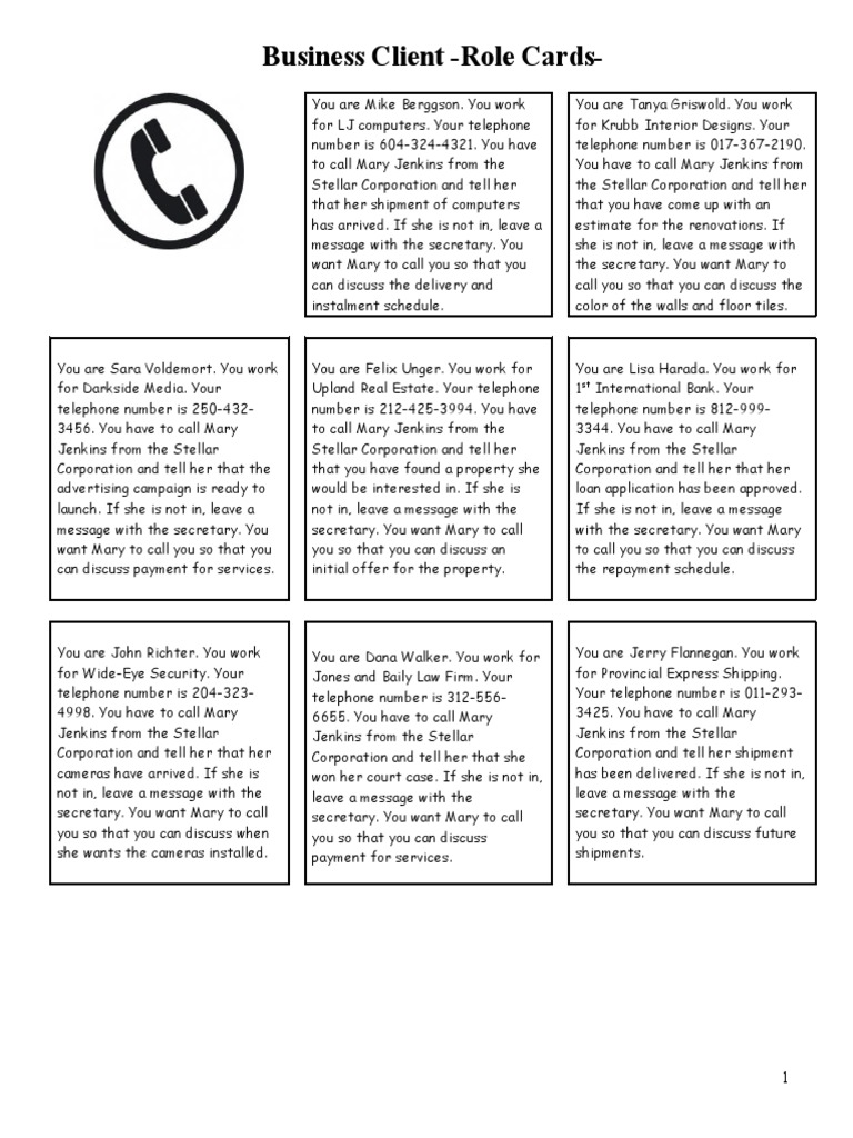 Phone Message Role Play | PDF | Business