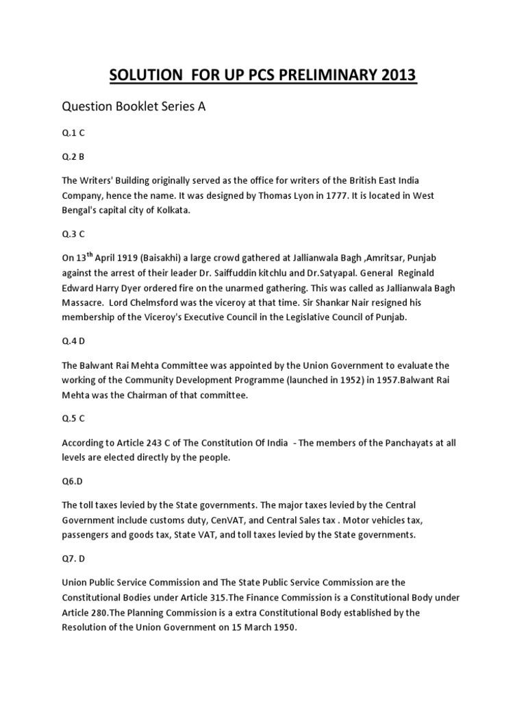 UP PCS Prelims 2013 Solutions | PDF | Human Trafficking | Government