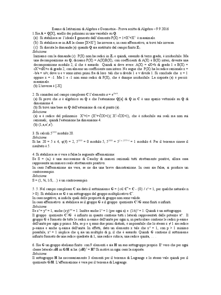 esercizi di algebra