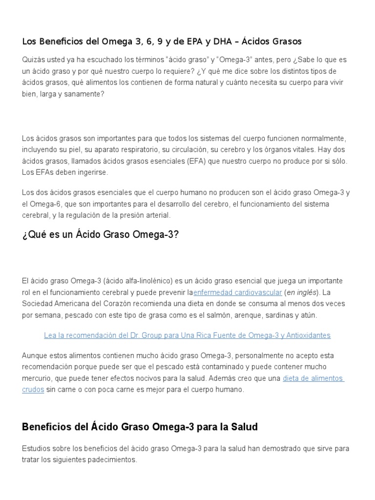 Los Beneficios Del Omega 3, 6, 9 PDF Ácido Graso Omega 3 Nutrición