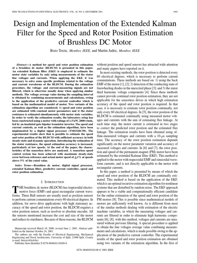 Design and Implementation of The Extended Kalman Filter For The Speed ...