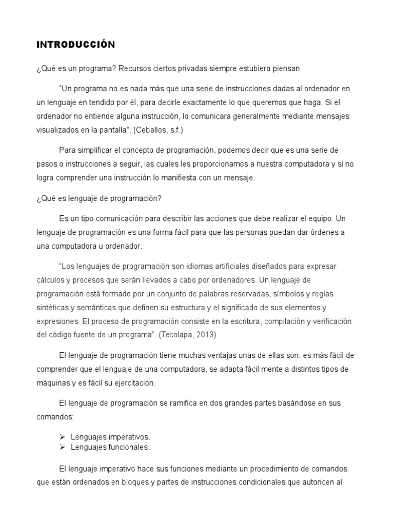 Ensayo de Logica de Programacion | PDF | Lenguaje de programación ...