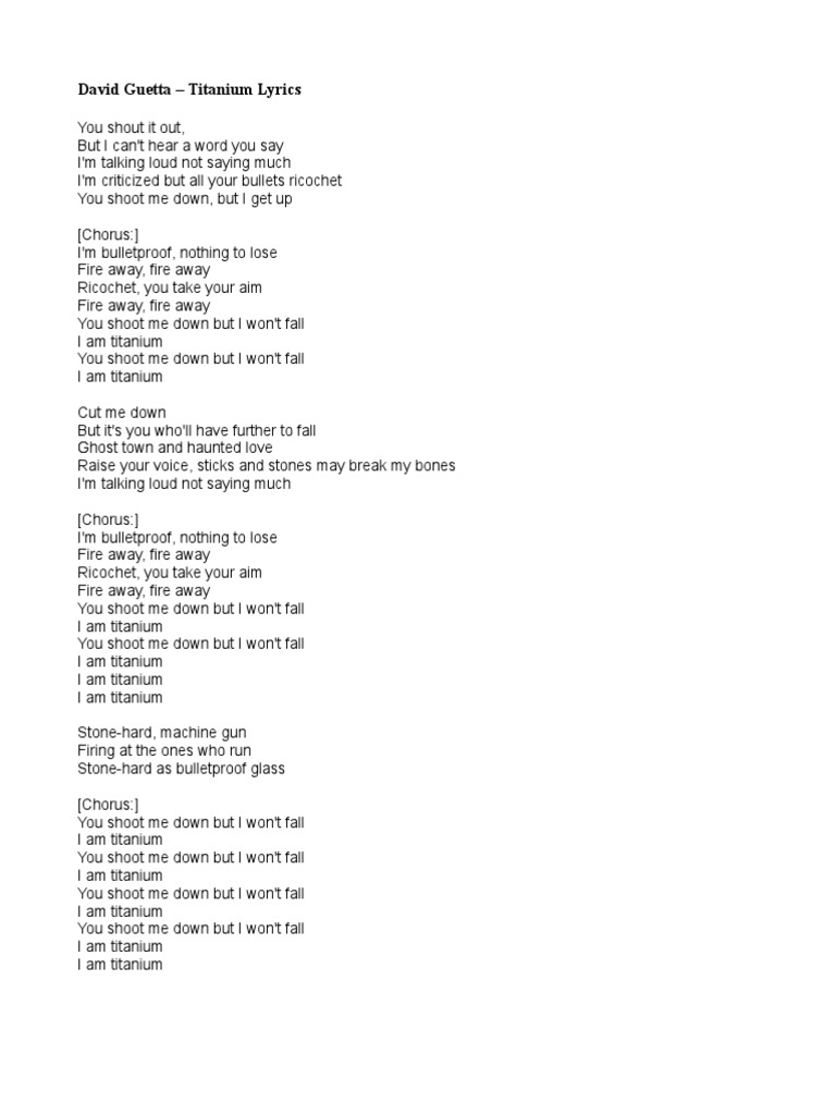 David Guetta Titanium Music Lyrics | PDF | Art, image size:768x1024