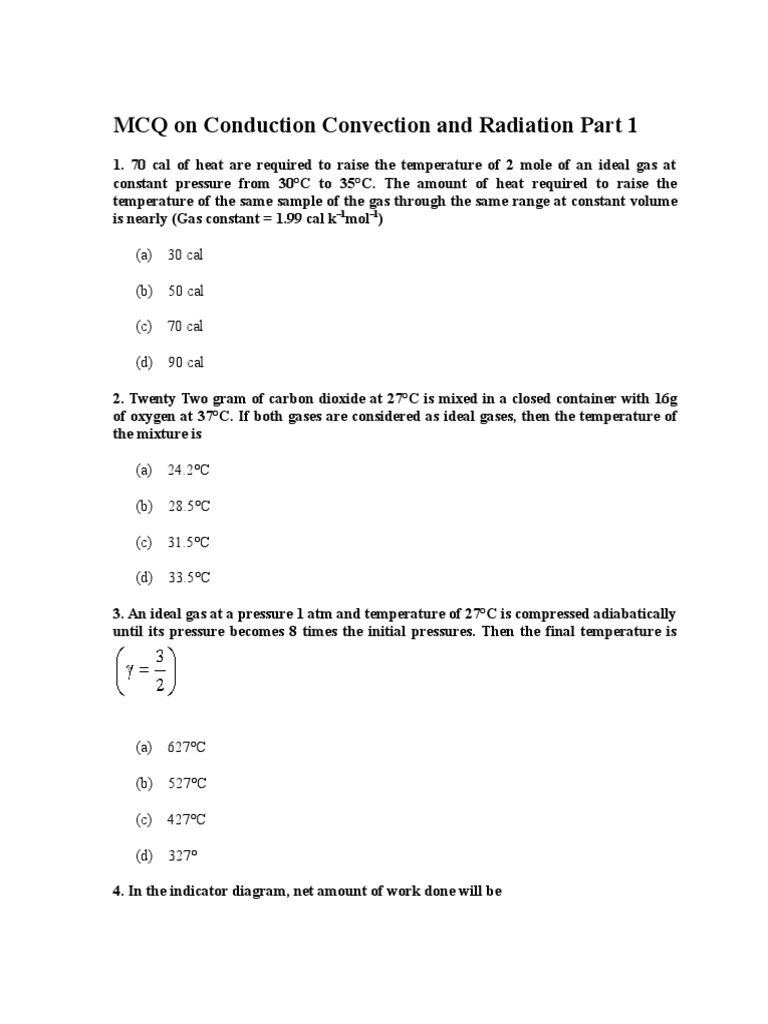 MCQ On Conduction Convection and Radiation Part 1 PDF