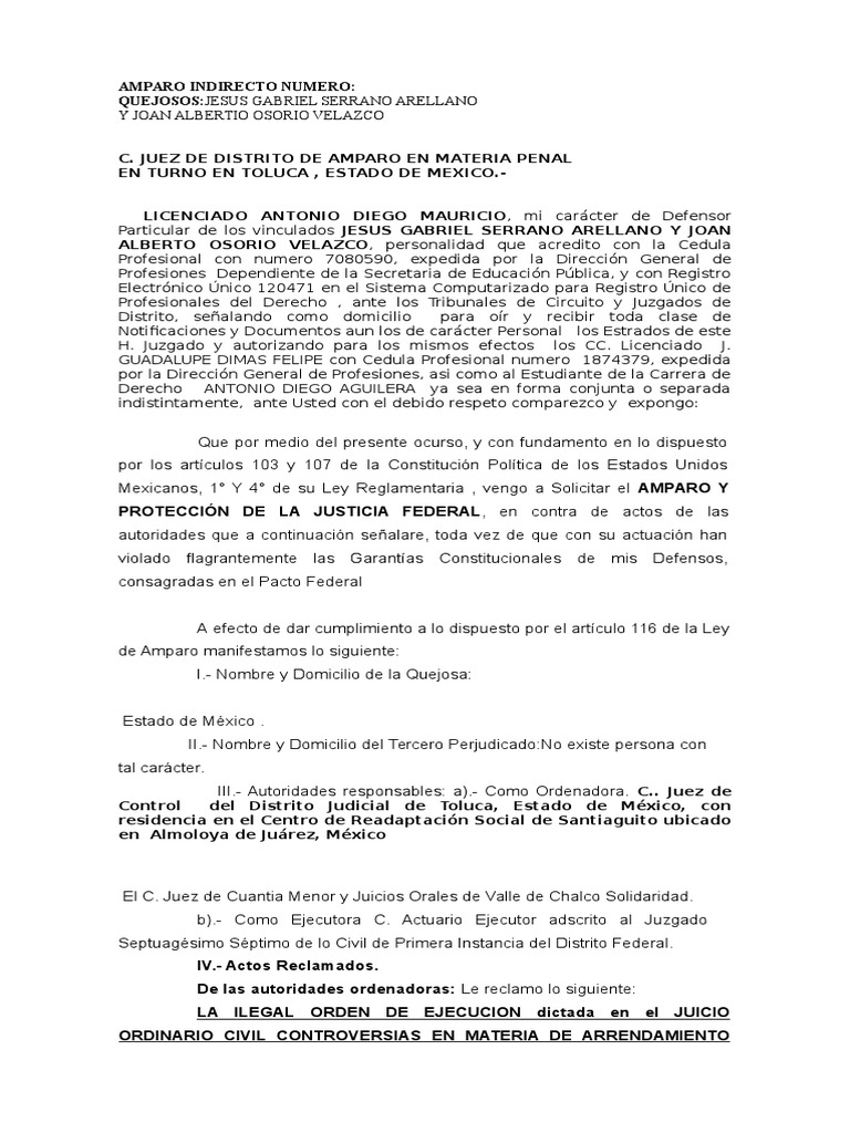 Amparo Indirecto en Almoloya de Juárez | PDF | Caso de ley | Sentencia ...