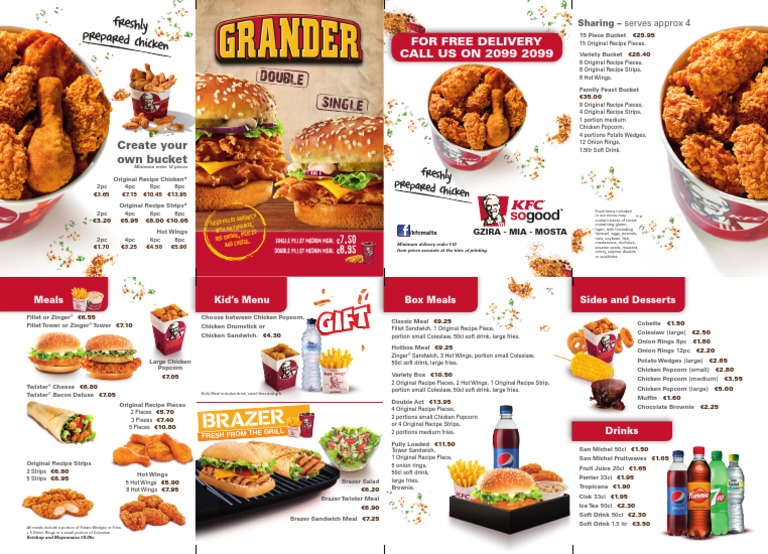 Menu KFC 2016 PDF Cooking Food Wine