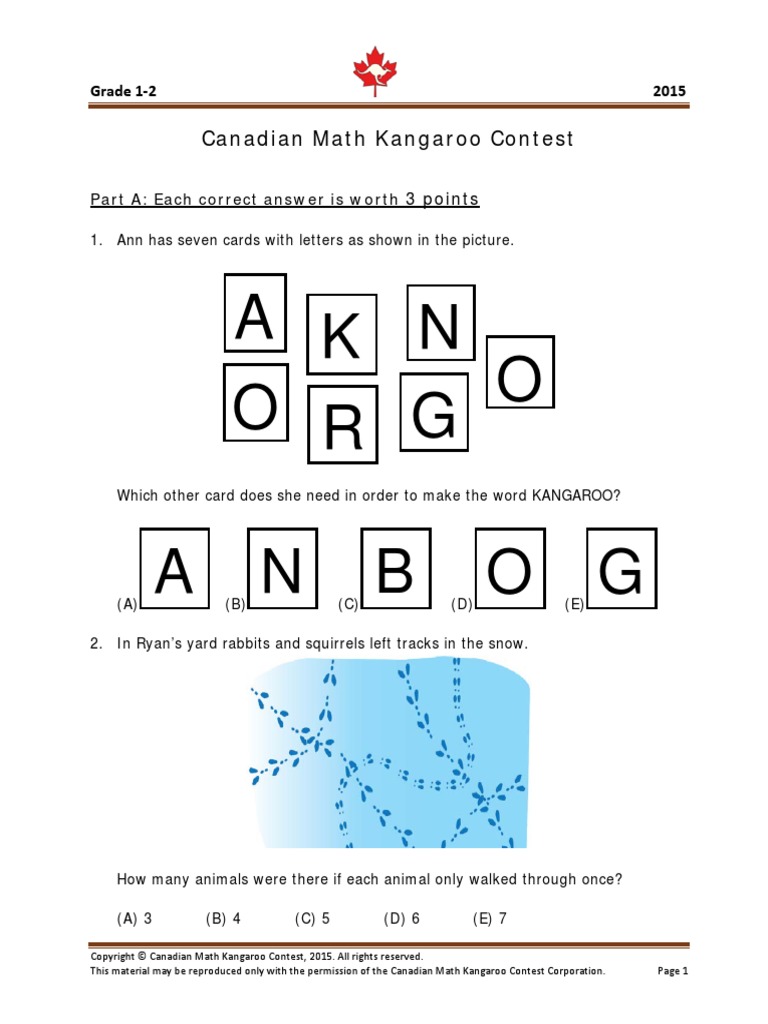 Math Kangaroo Grade 12 Questions Leisure