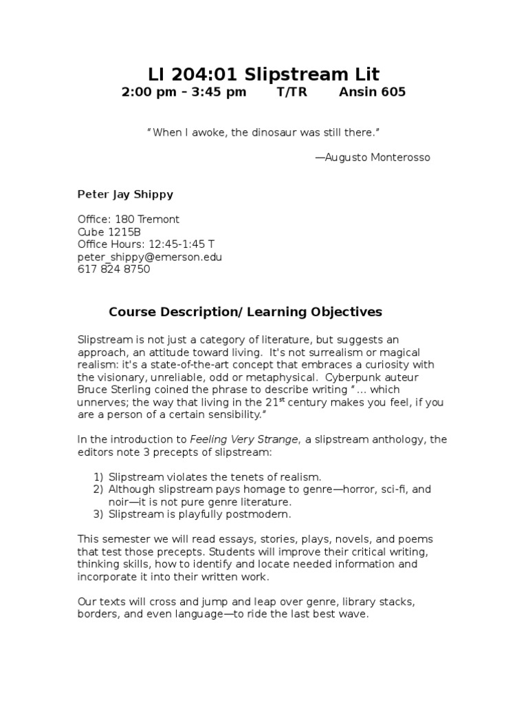 slipstream literature syllabus Plagiarism Fairy Tales